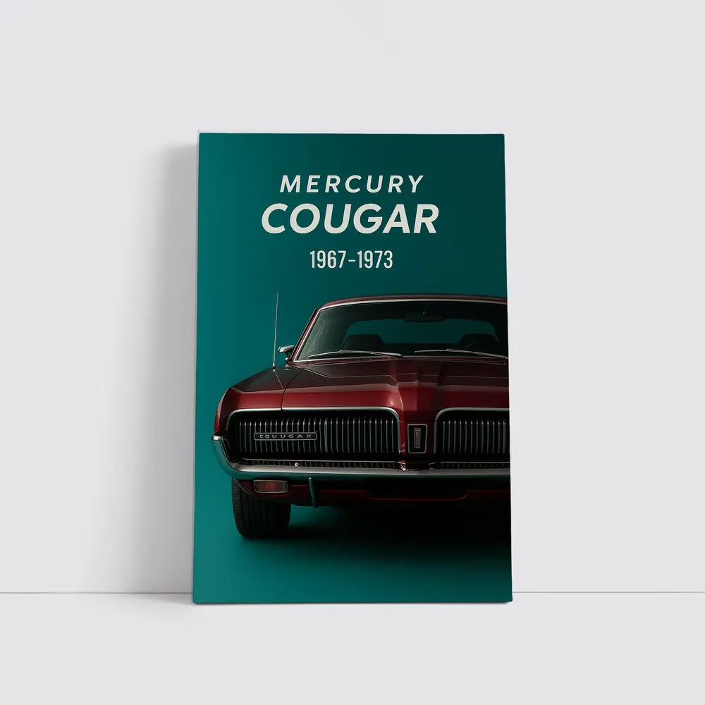 Mercury Cougar Classic Muscle Car Teal Background – Wall Art