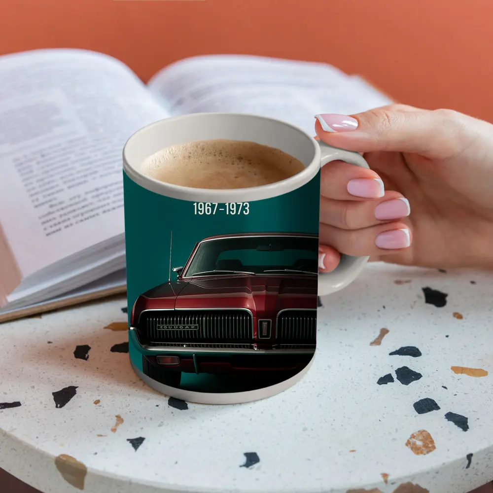 Mercury Cougar Classic Muscle Car Teal Background – Mugs