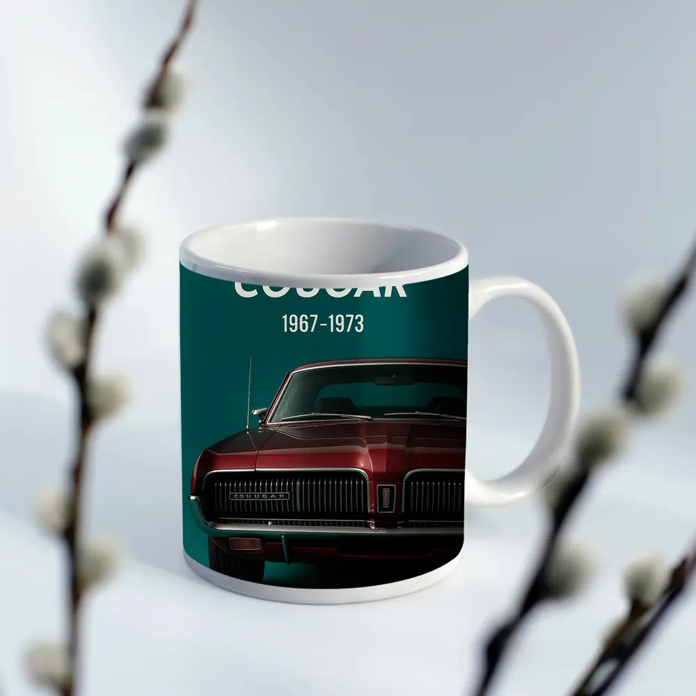 Mercury Cougar Classic Muscle Car Teal Background – Mugs