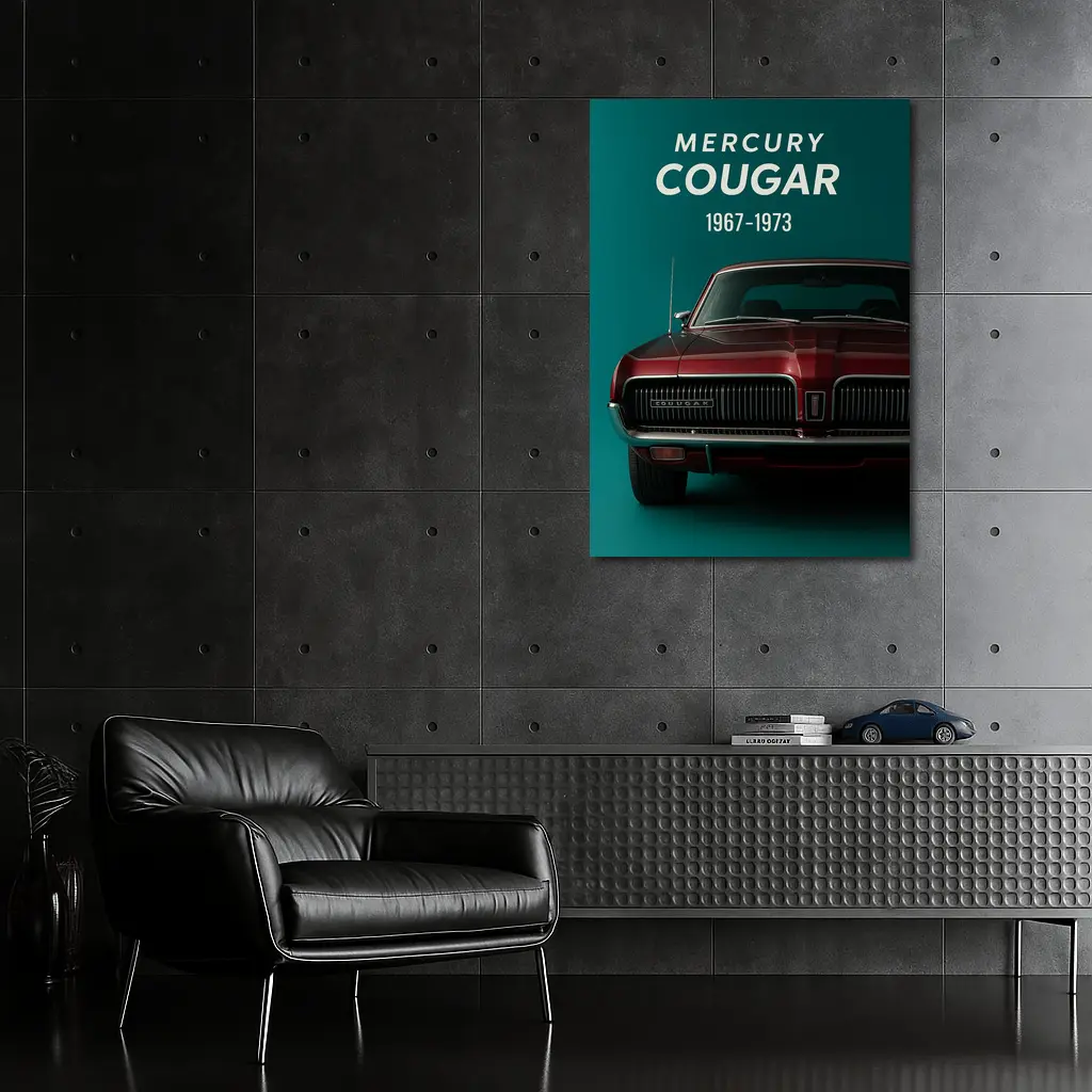 Mercury Cougar Classic Muscle Car Teal Background – Wall Art