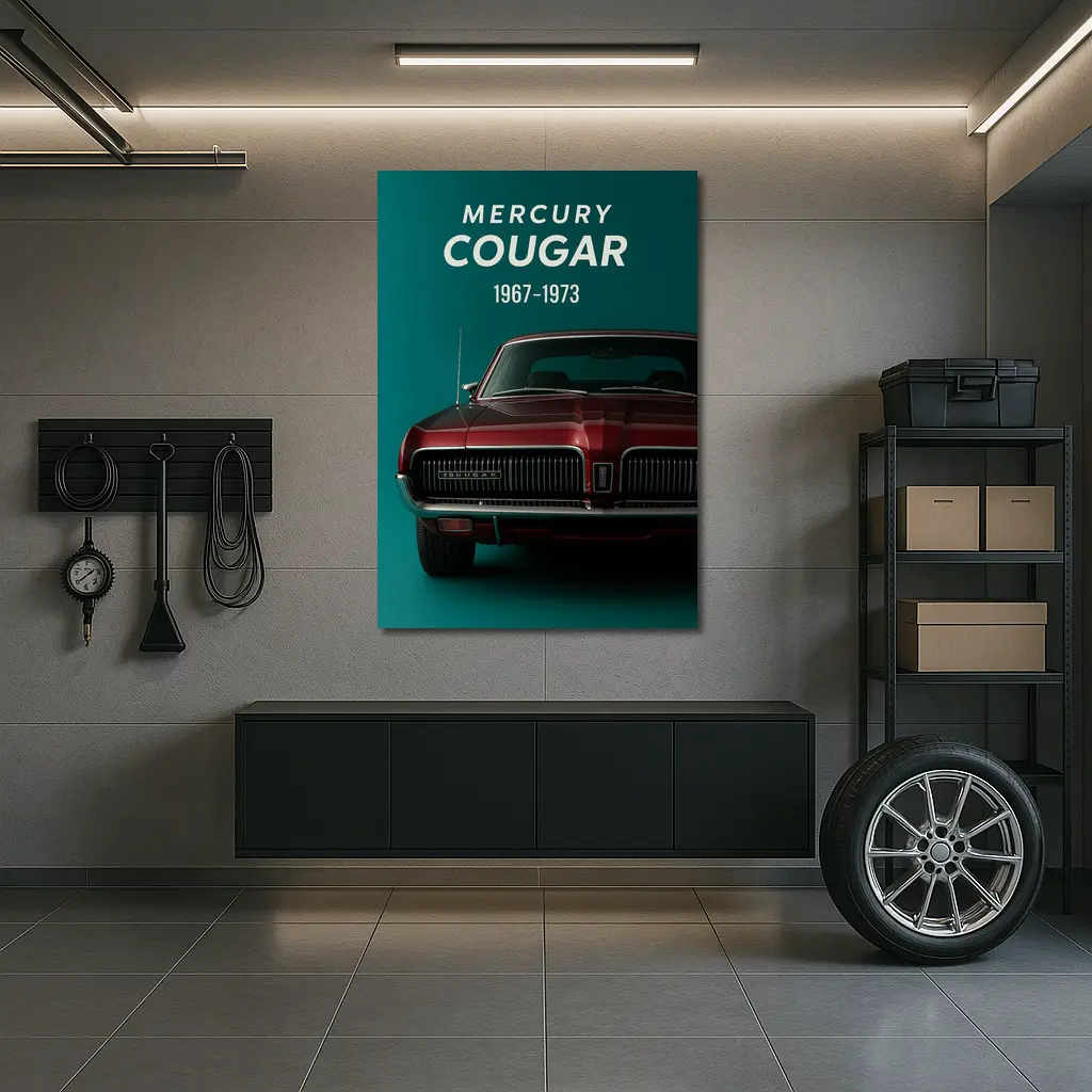 Mercury Cougar Classic Muscle Car Teal Background – Wall Art