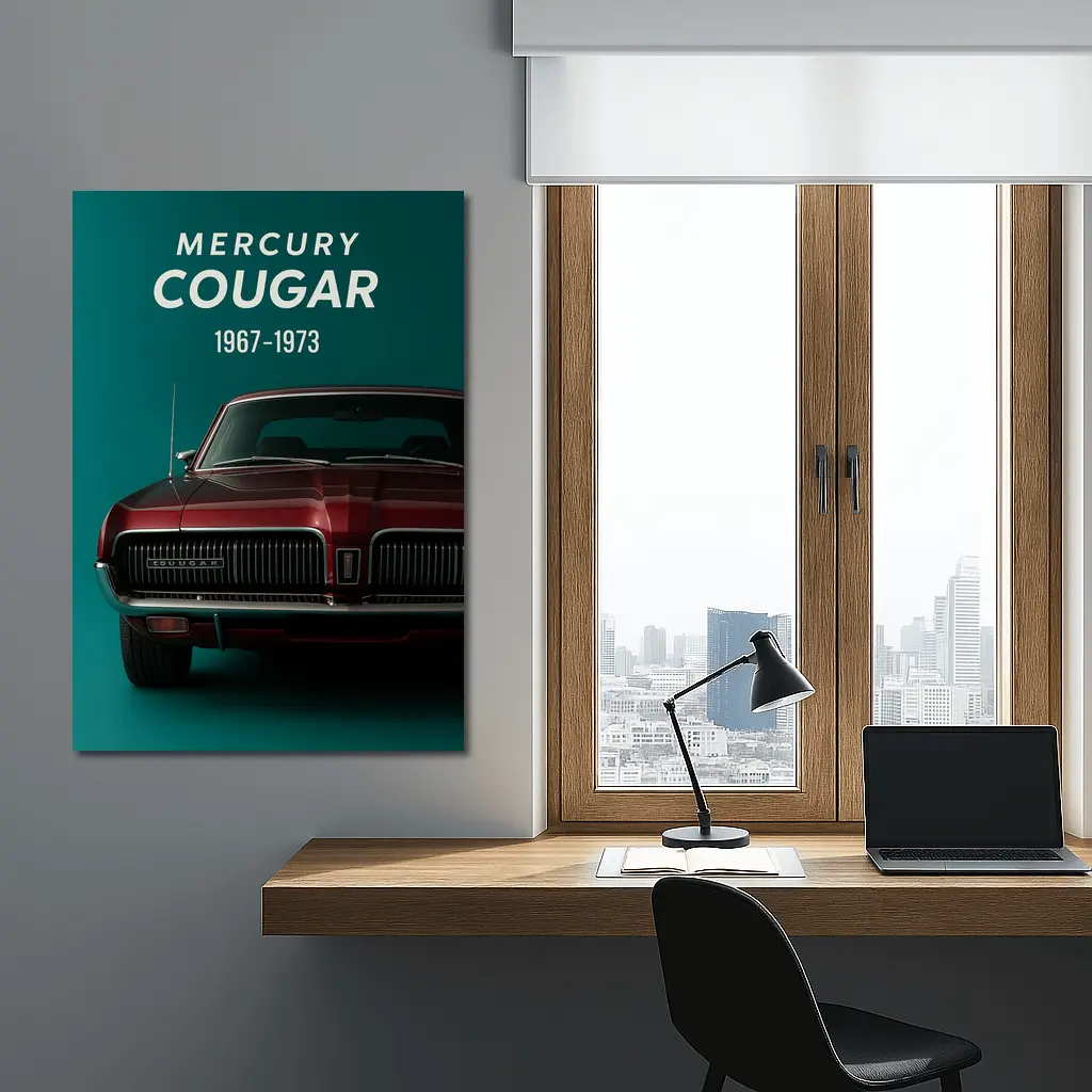 Mercury Cougar Classic Muscle Car Teal Background – Wall Art