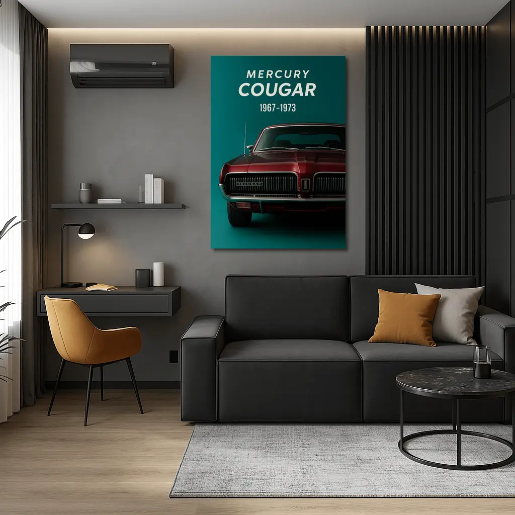 Mercury Cougar Classic Muscle Car Teal Background – Wall Art