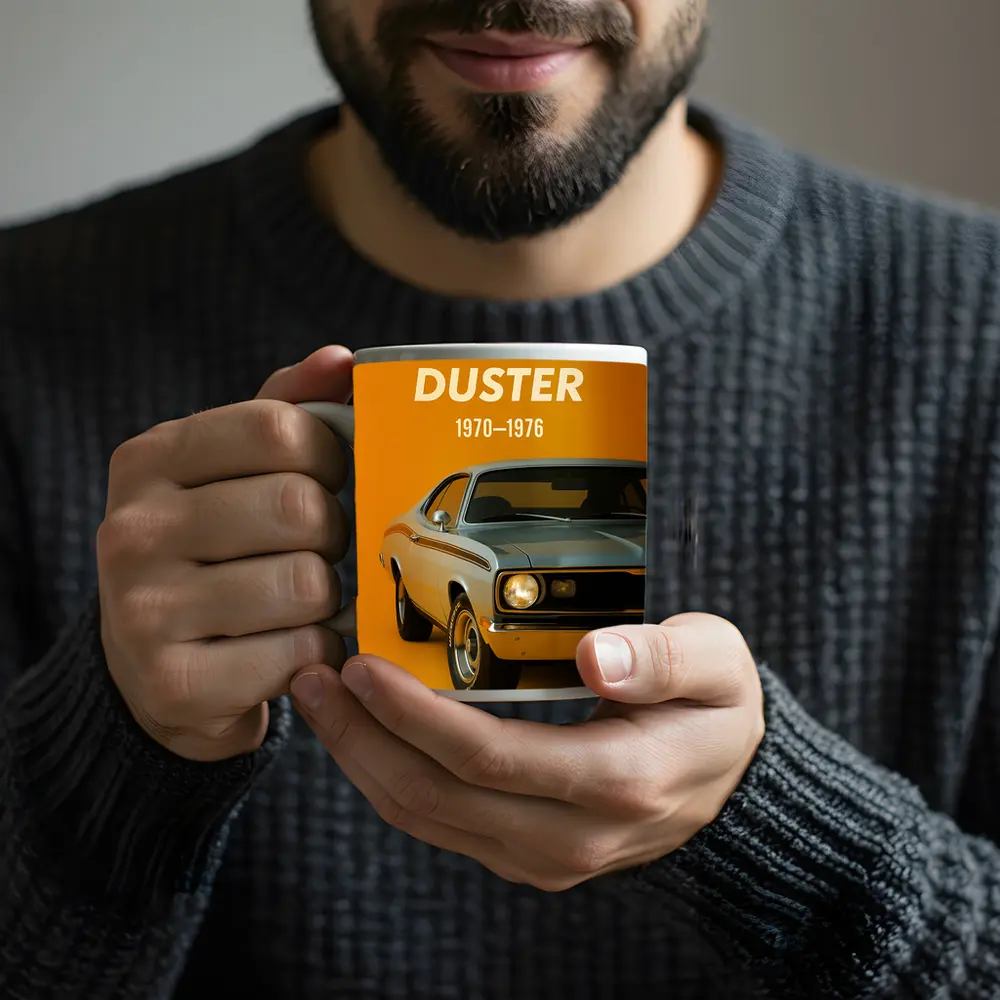 Plymouth Duster Muscle Car Yellow Background – Mugs