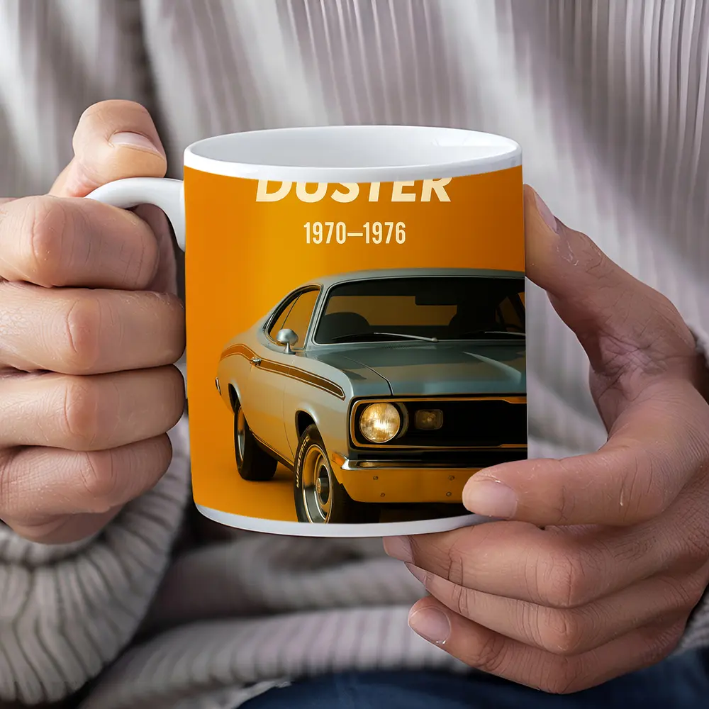 Plymouth Duster Muscle Car Yellow Background – Mugs