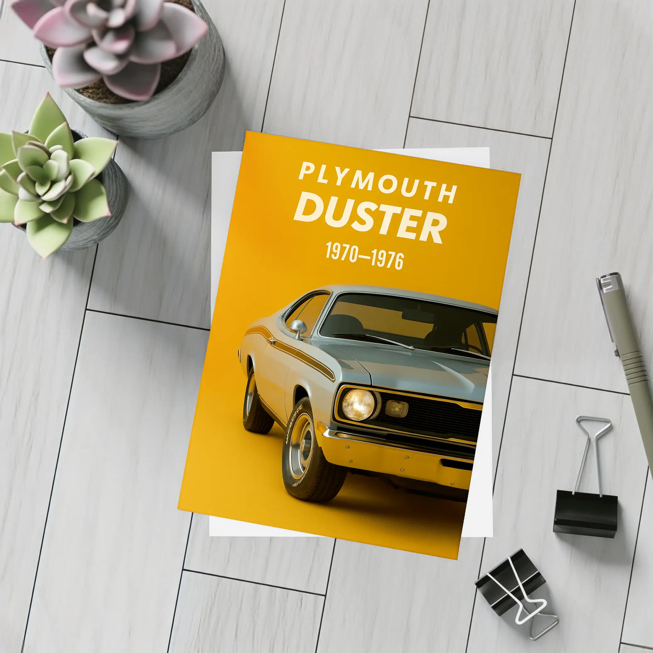 Plymouth Duster Muscle Car Yellow Background – Postcards
