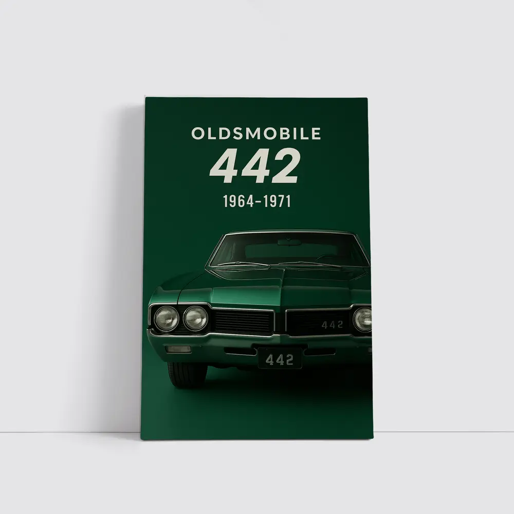 Oldsmobile 442 Muscle Car Green Background – Wall Art