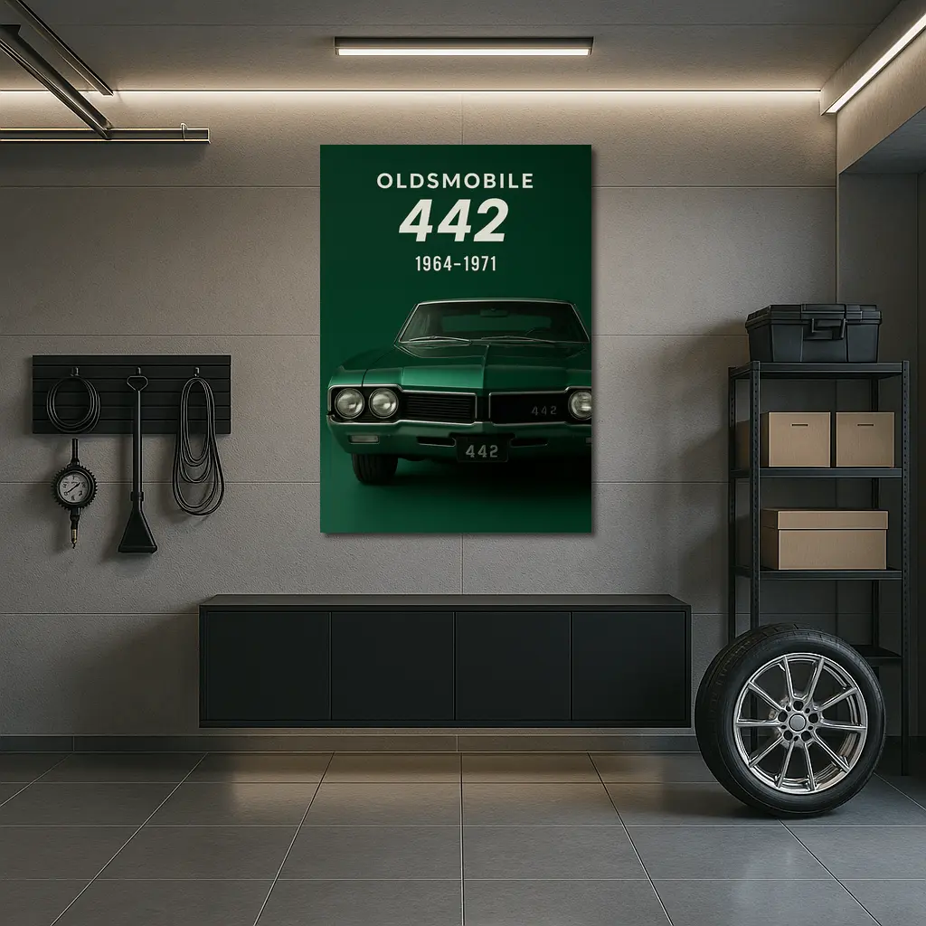 Oldsmobile 442 Muscle Car Green Background – Wall Art