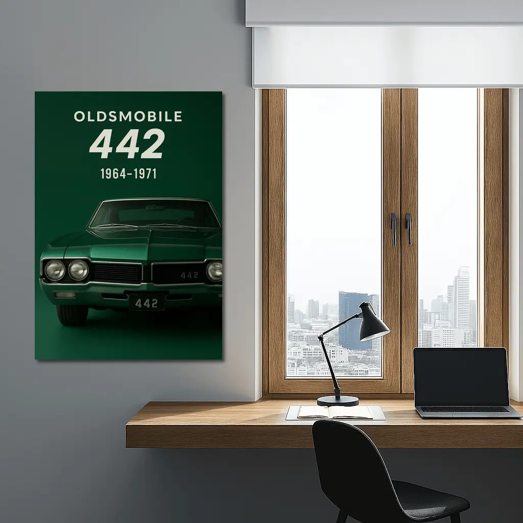 Oldsmobile 442 Muscle Car Green Background – Wall Art
