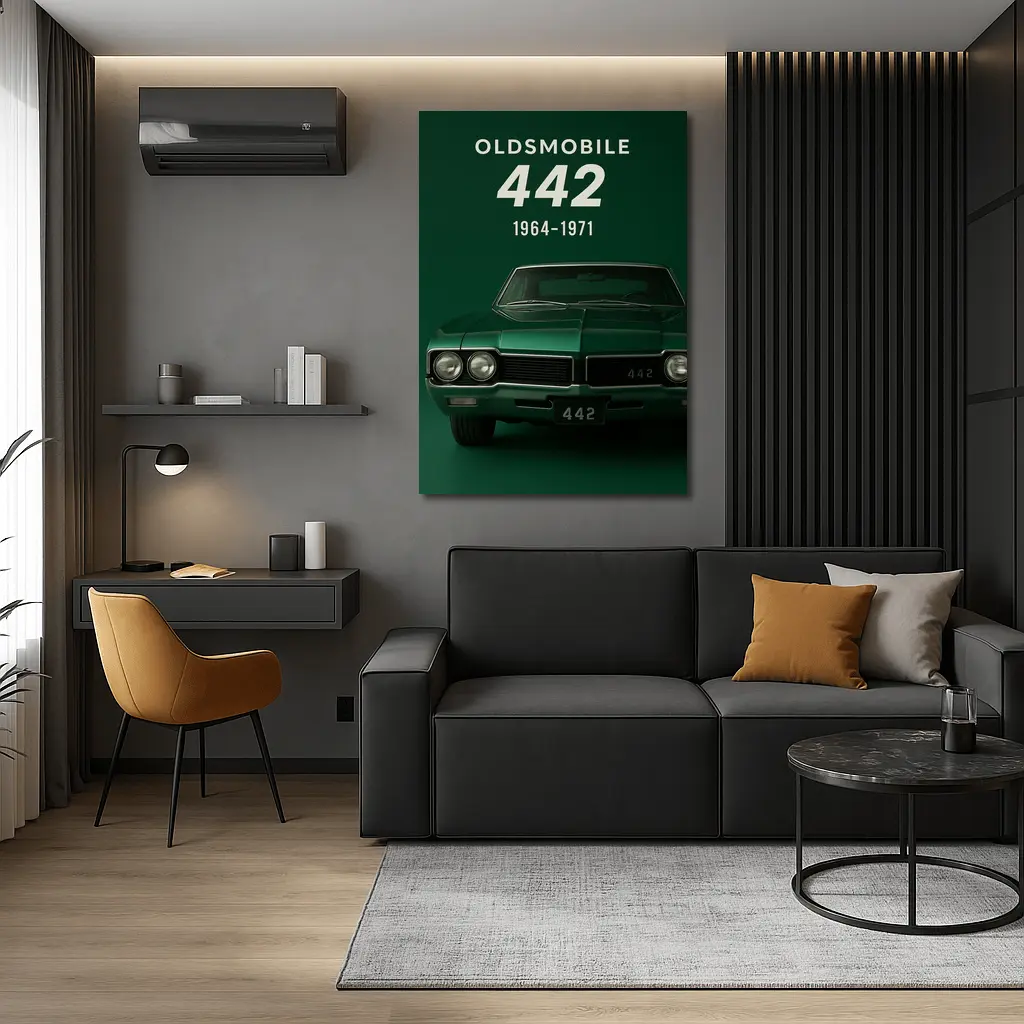 Oldsmobile 442 Muscle Car Green Background – Wall Art