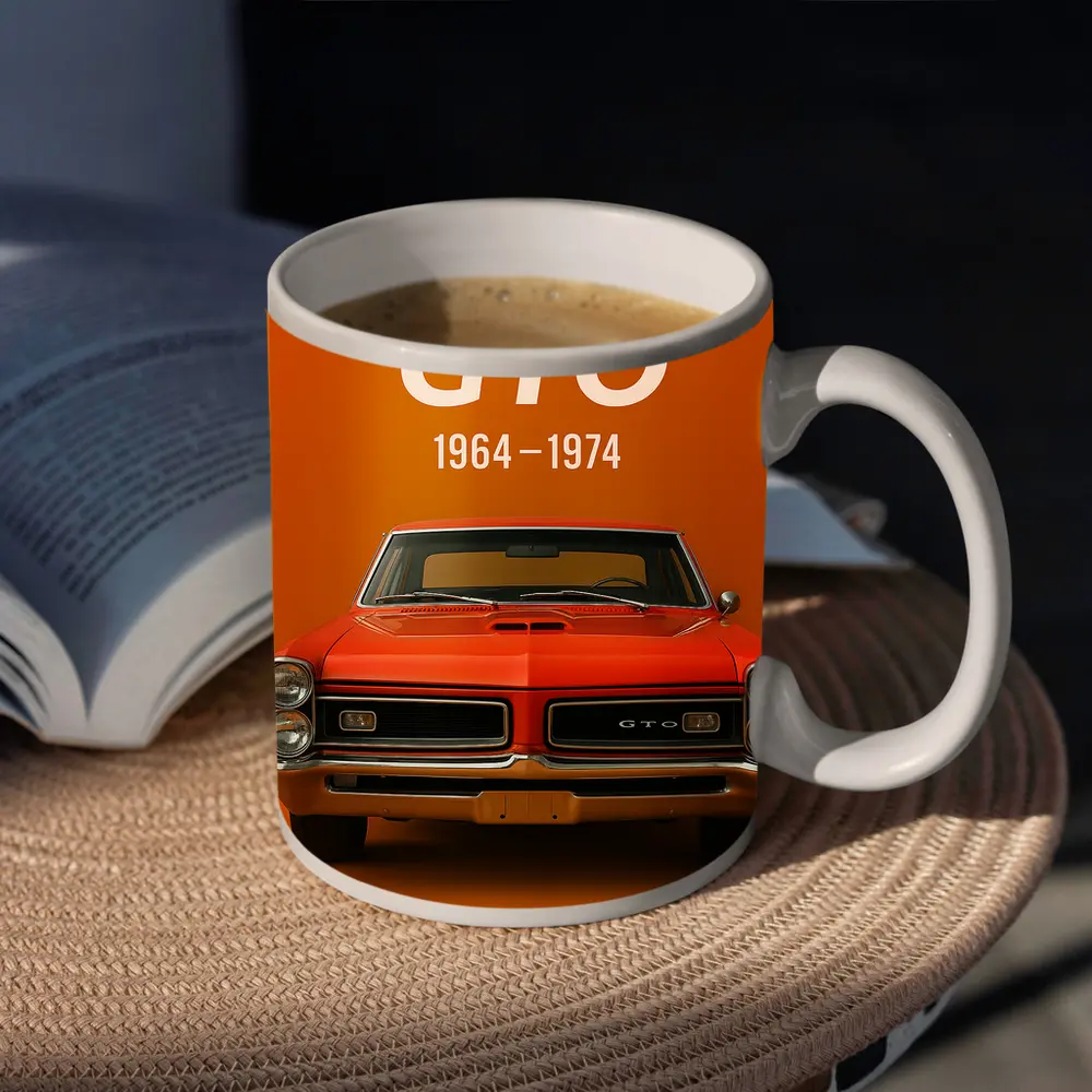 Pontiac GTO Classic Muscle Car Orange Background – Mugs