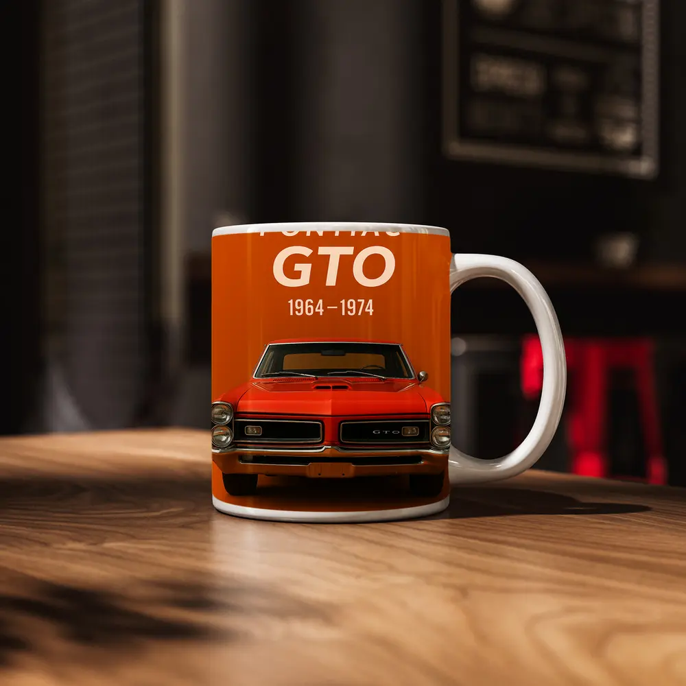 Pontiac GTO Classic Muscle Car Orange Background – Mugs