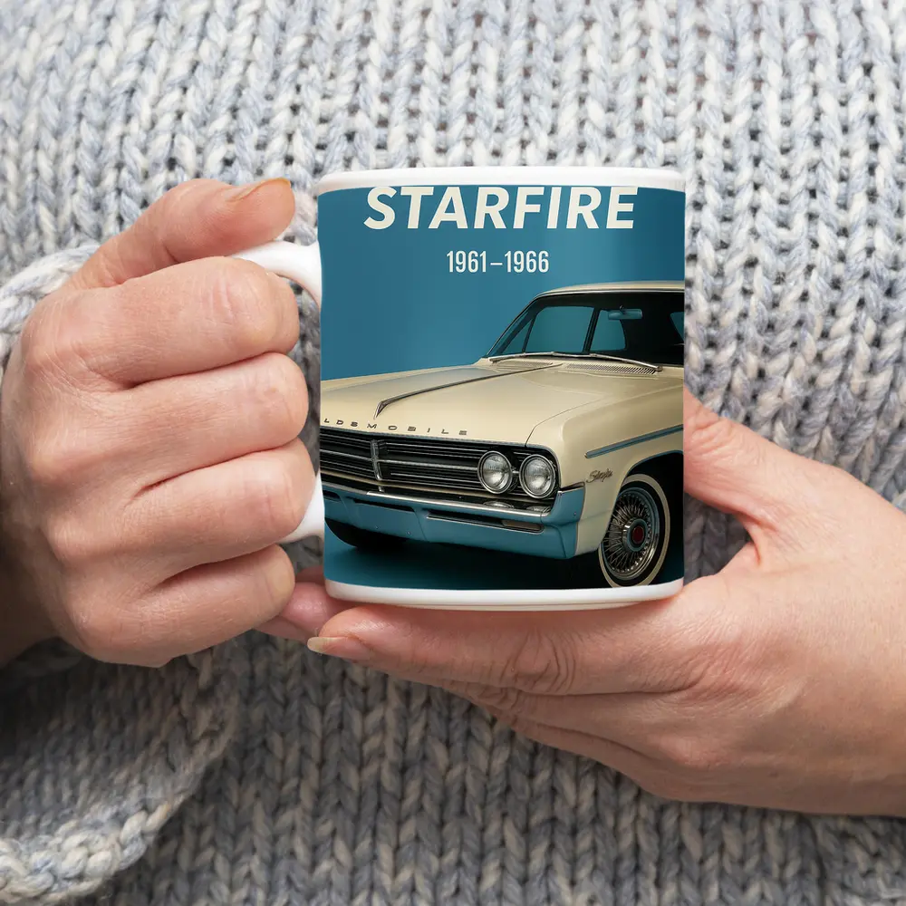 Oldsmobile Starfire Classic Car Blue Background – Mugs