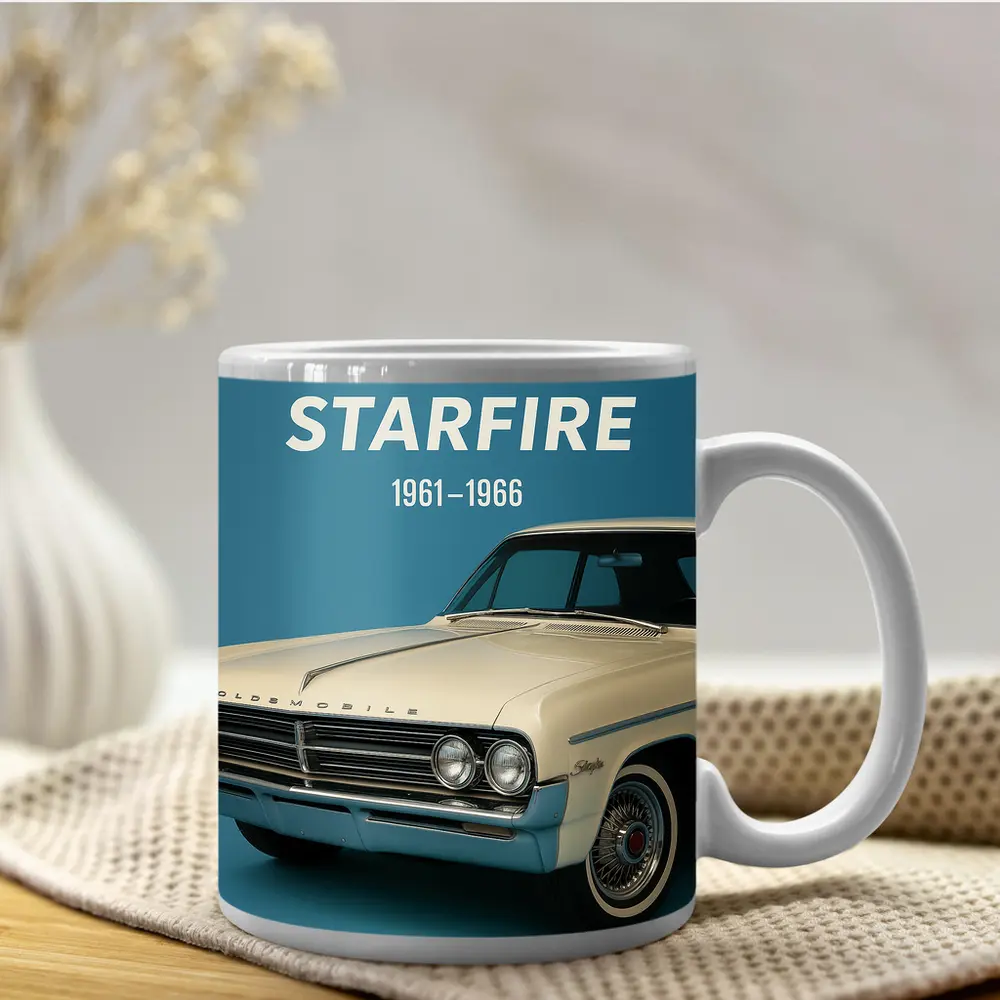 Oldsmobile Starfire Classic Car Blue Background – Mugs