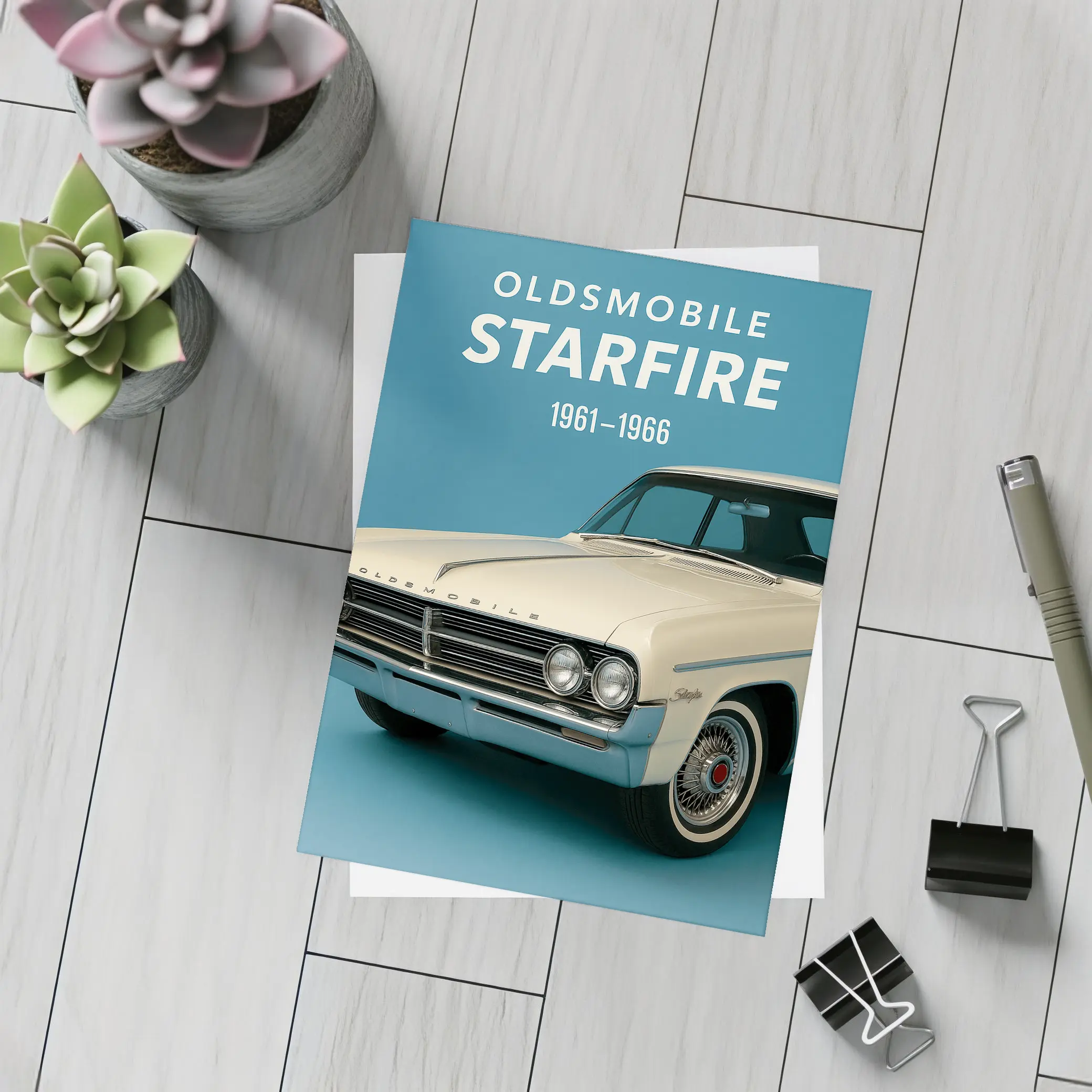 Oldsmobile Starfire Classic Car Blue Background – Postcards