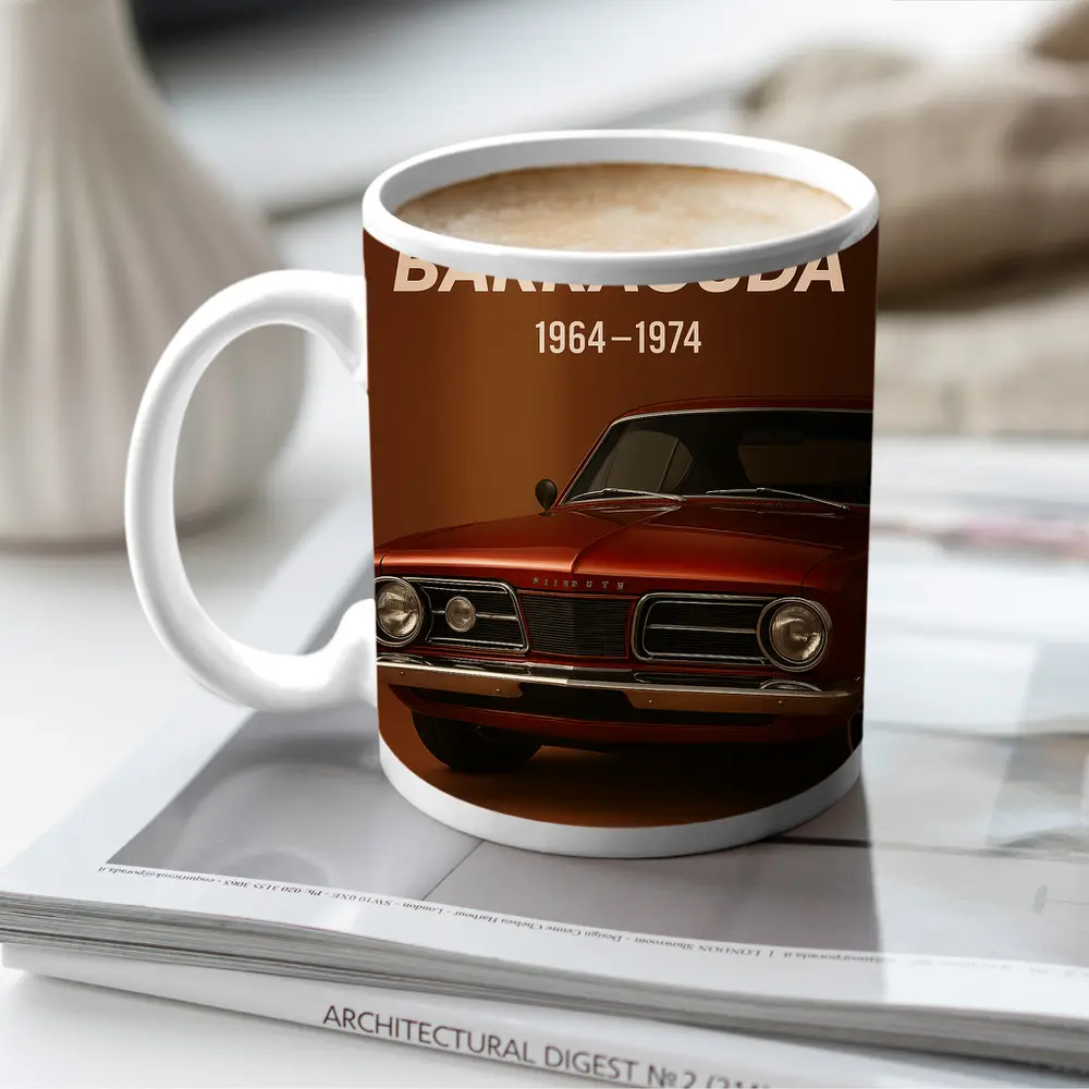 Plymouth Barracuda Classic Muscle Car Brown Background – Mugs