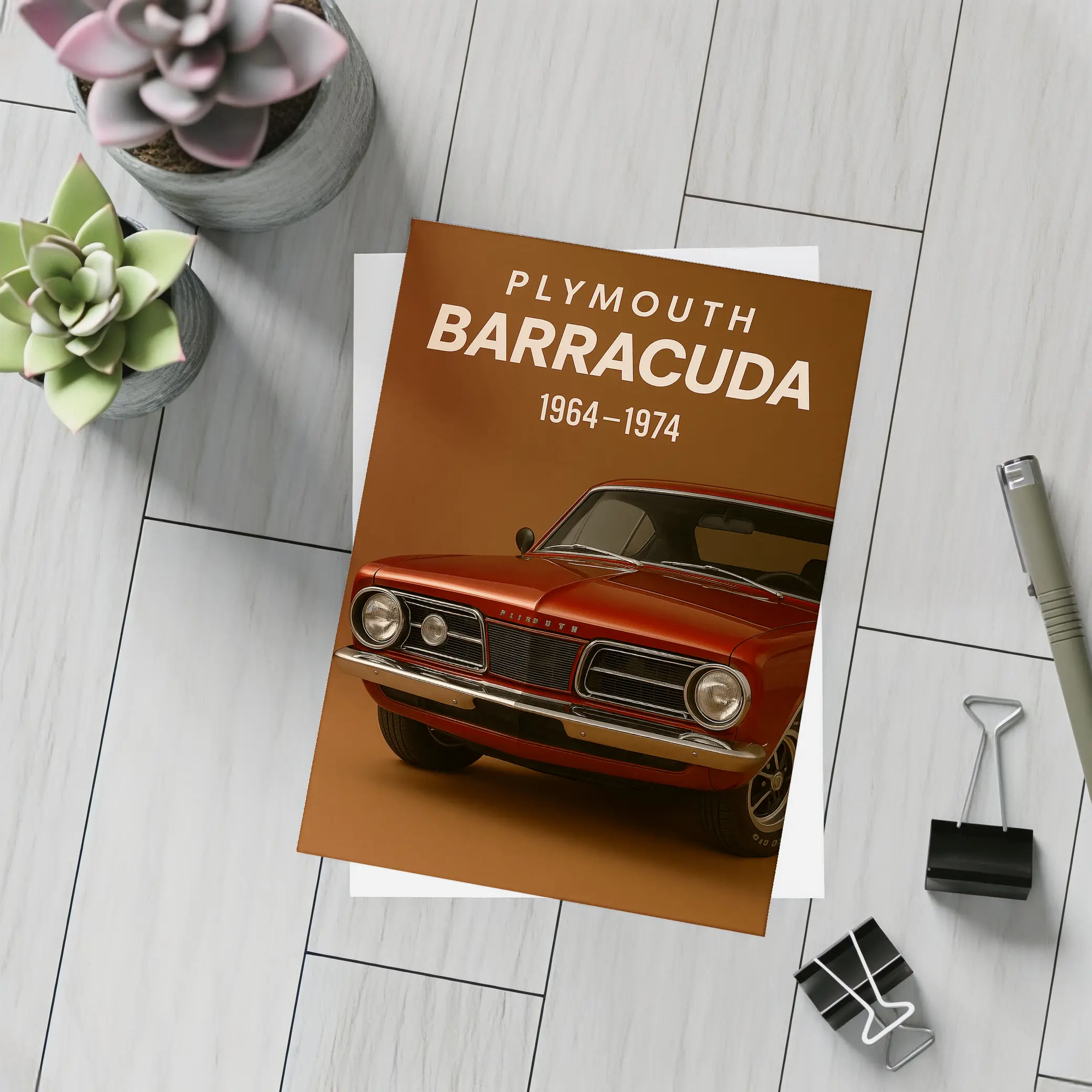 Plymouth Barracuda Classic Muscle Car Brown Background – Postcards