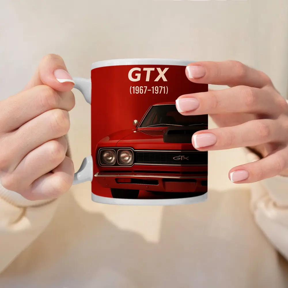 Plymouth GTX Classic Muscle Car Red Background – Mugs