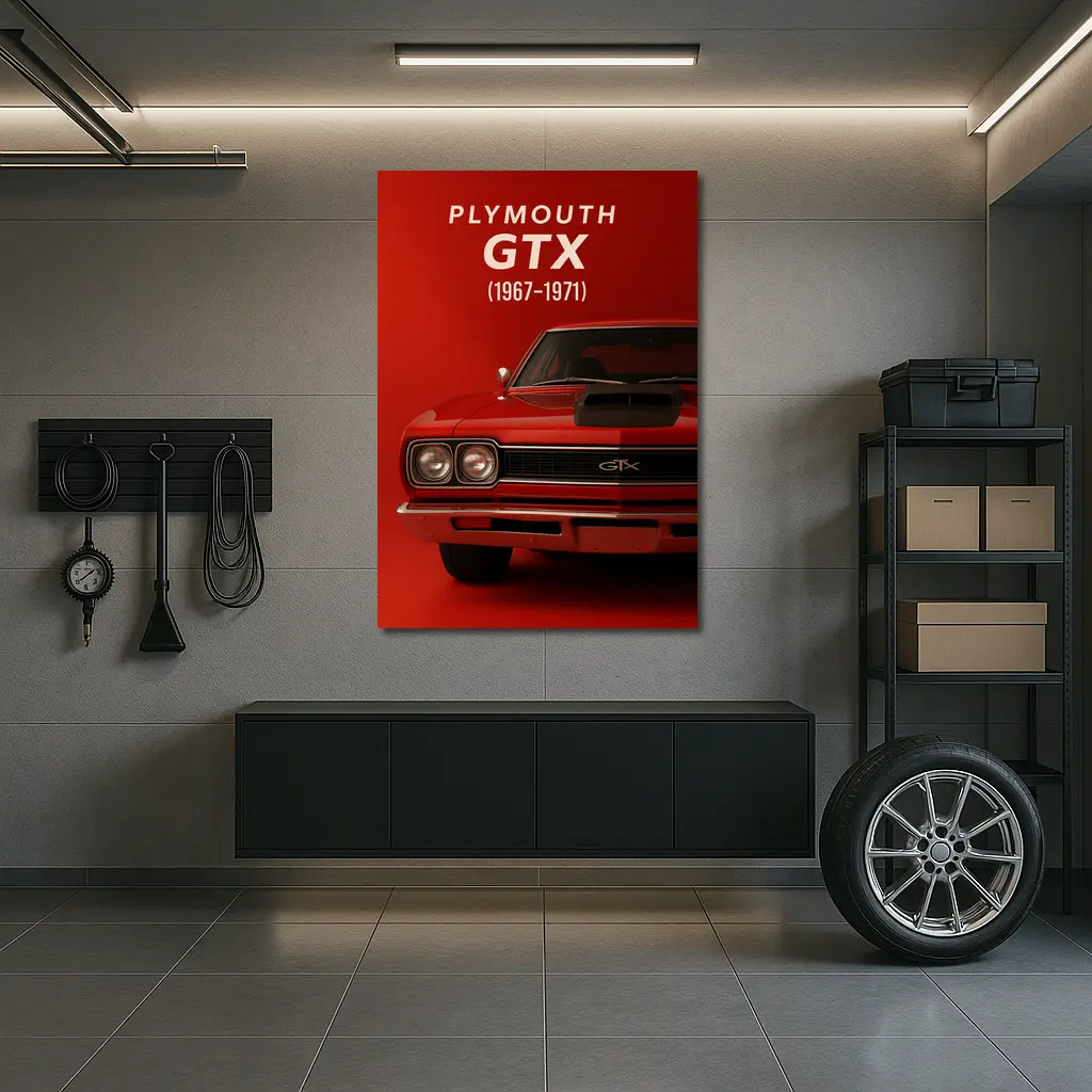 Plymouth GTX Classic Muscle Car Red Background – Wall Art