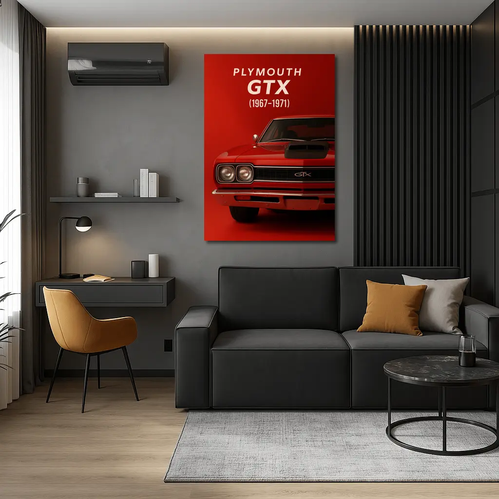 Plymouth GTX Classic Muscle Car Red Background – Wall Art