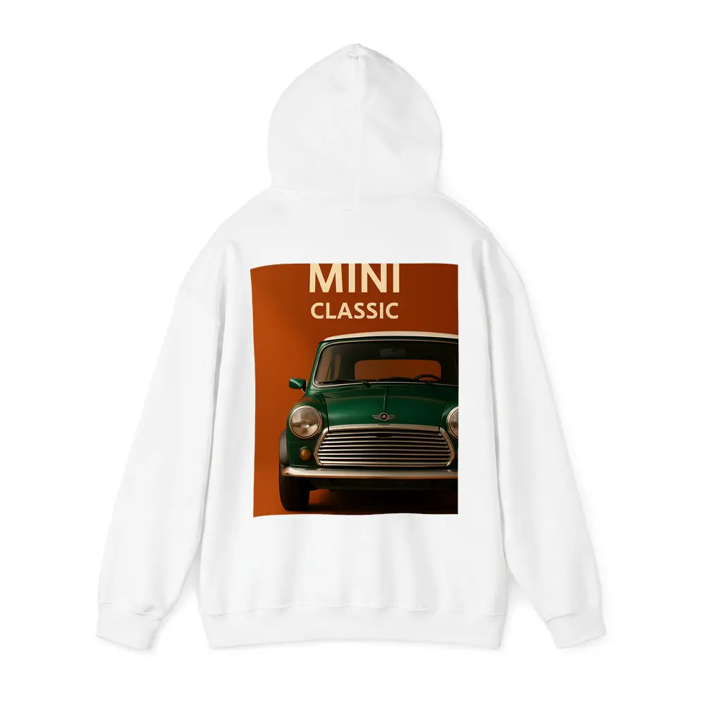 Classic Mini Car Green On Orange Background – Hoodies