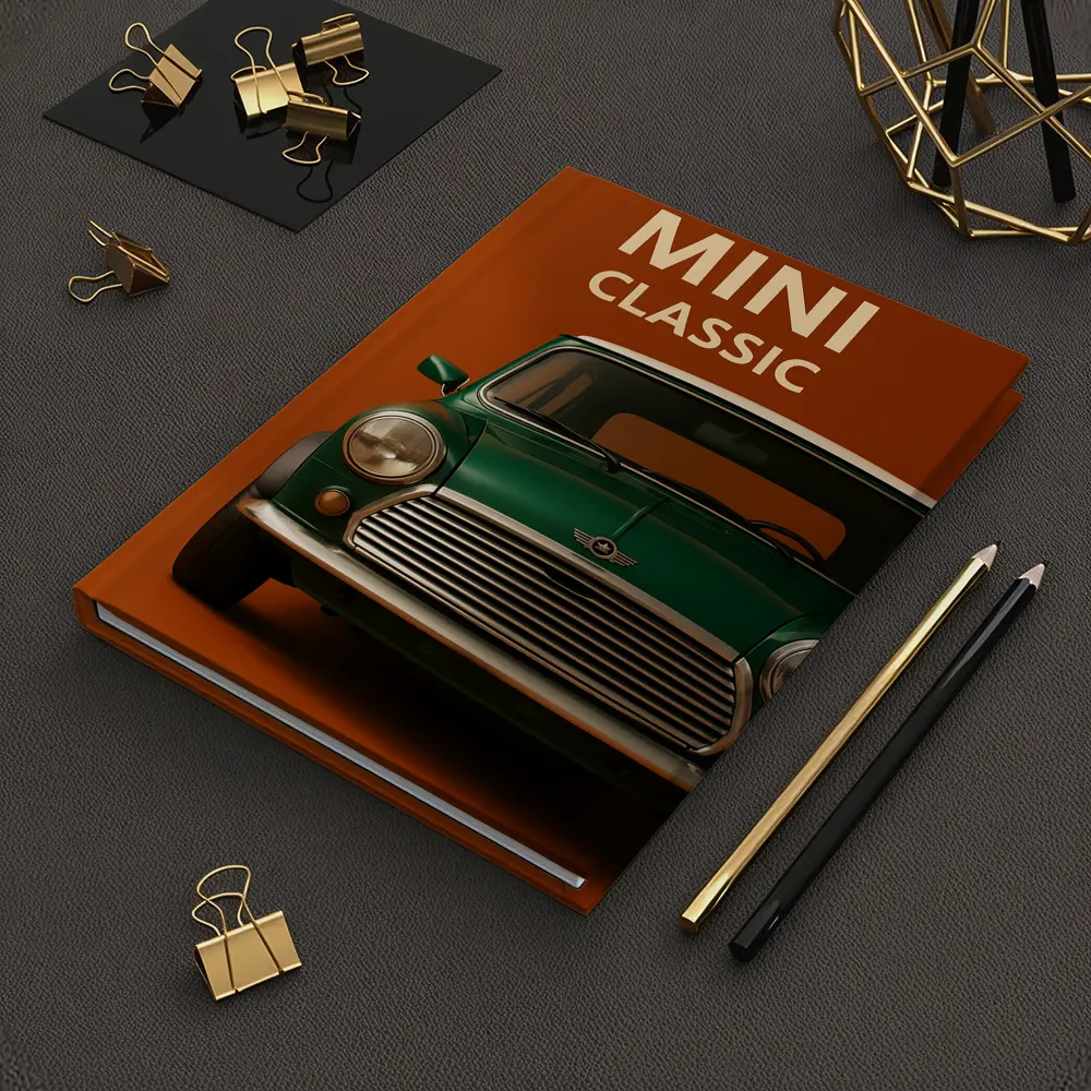 Classic Mini Car Green On Orange Background – Notebooks