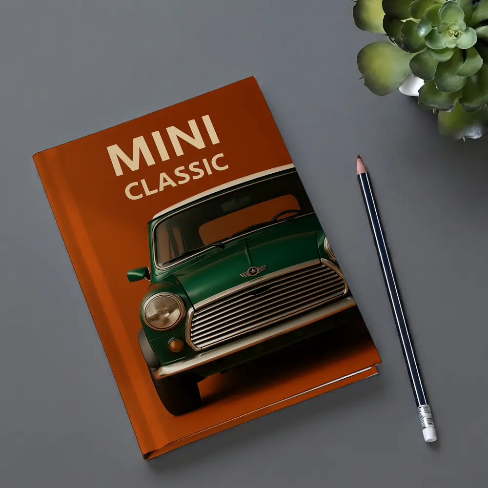 Classic Mini Car Green On Orange Background – Notebooks