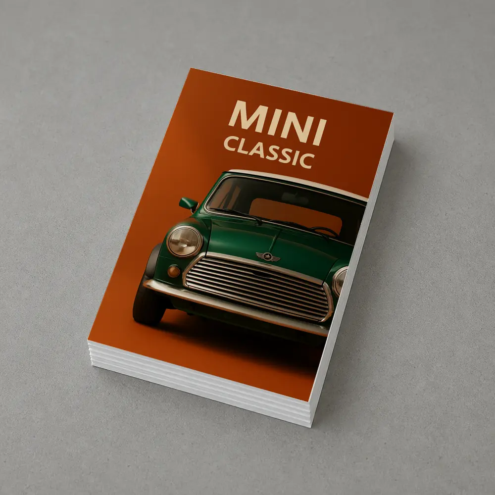 Classic Mini Car Green On Orange Background – Postcards