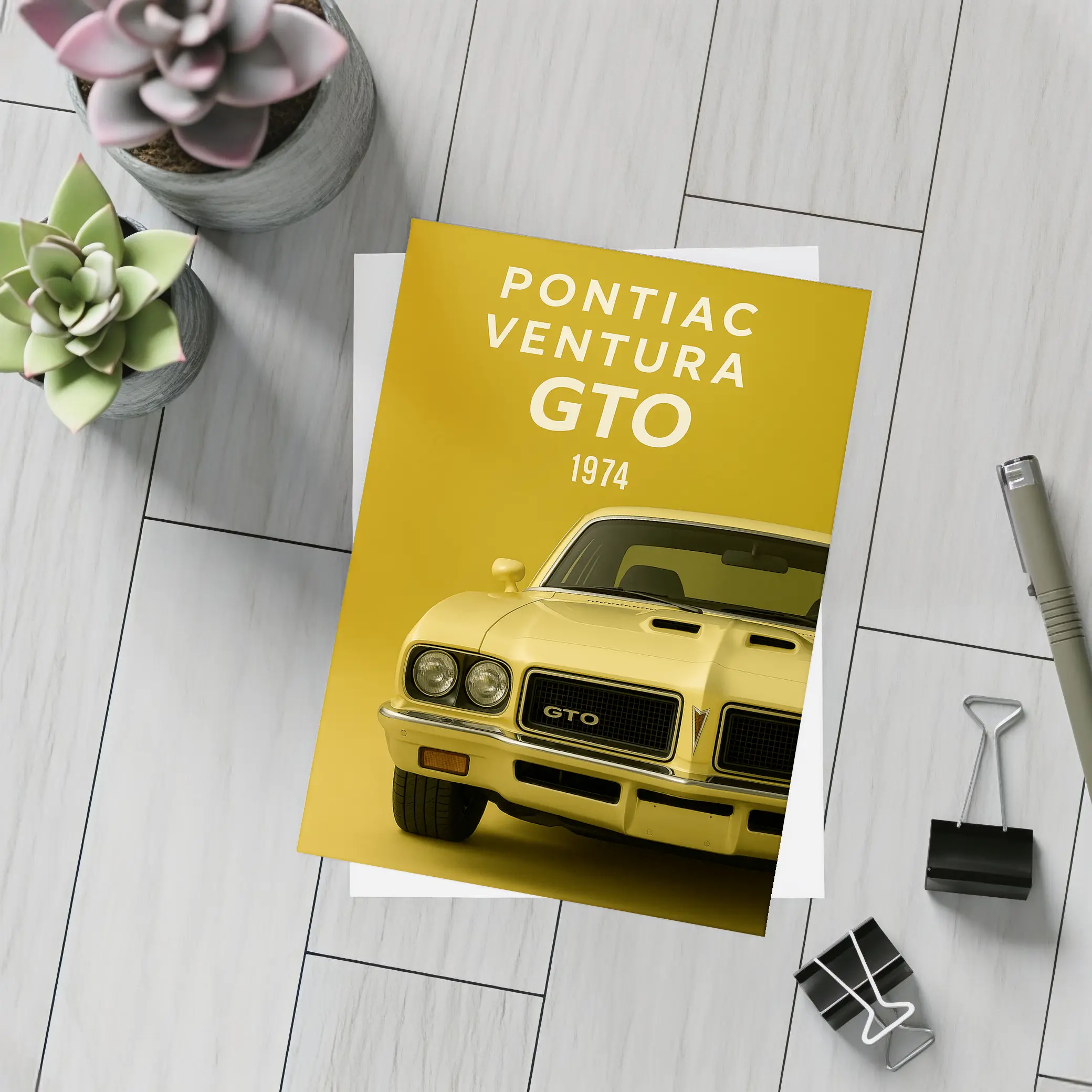 Pontiac GTO 1974 Yellow Muscle Car – Postcards