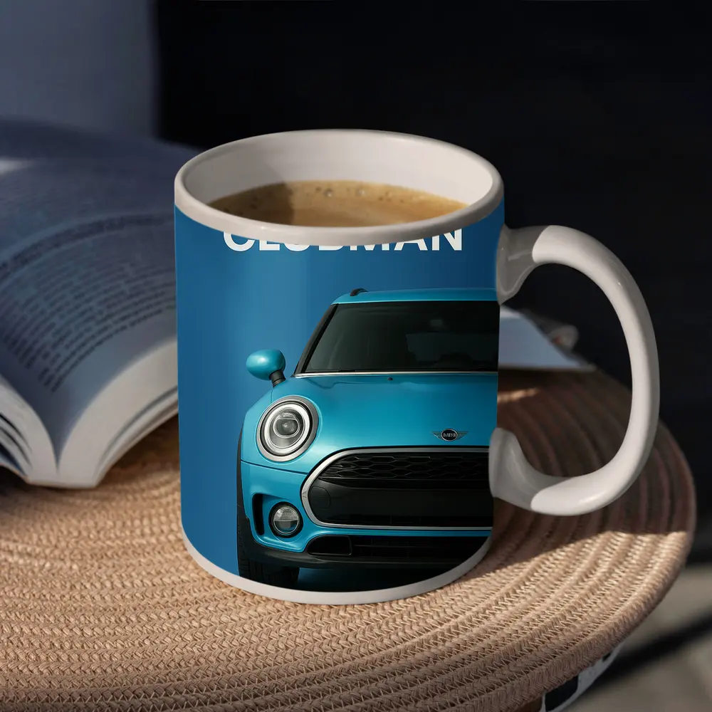 Mini Clubman Blue Car Front View – Mugs