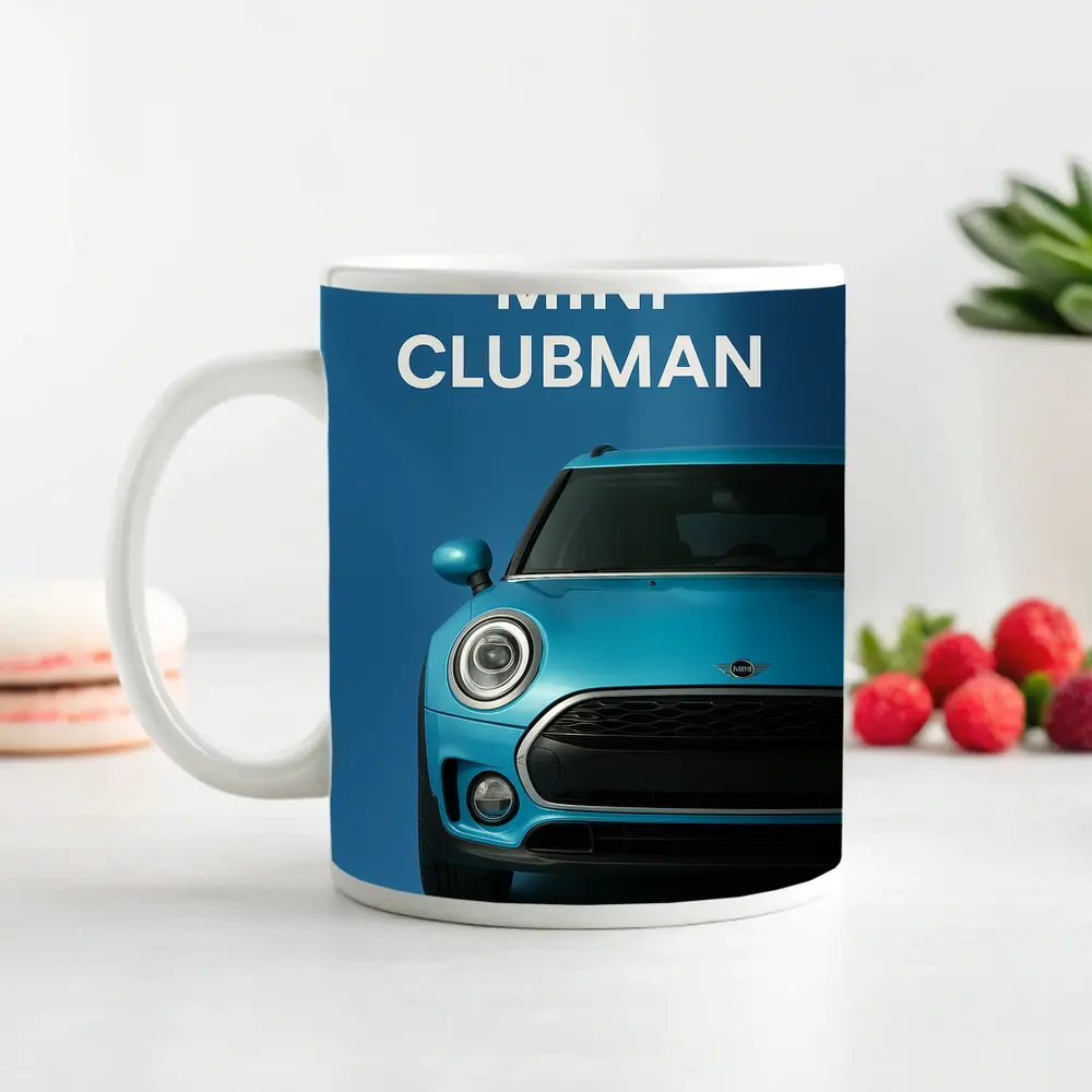 Mini Clubman Blue Car Front View – Mugs