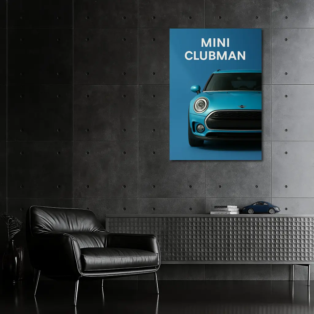 Mini Clubman Blue Car Front View – Wall Art