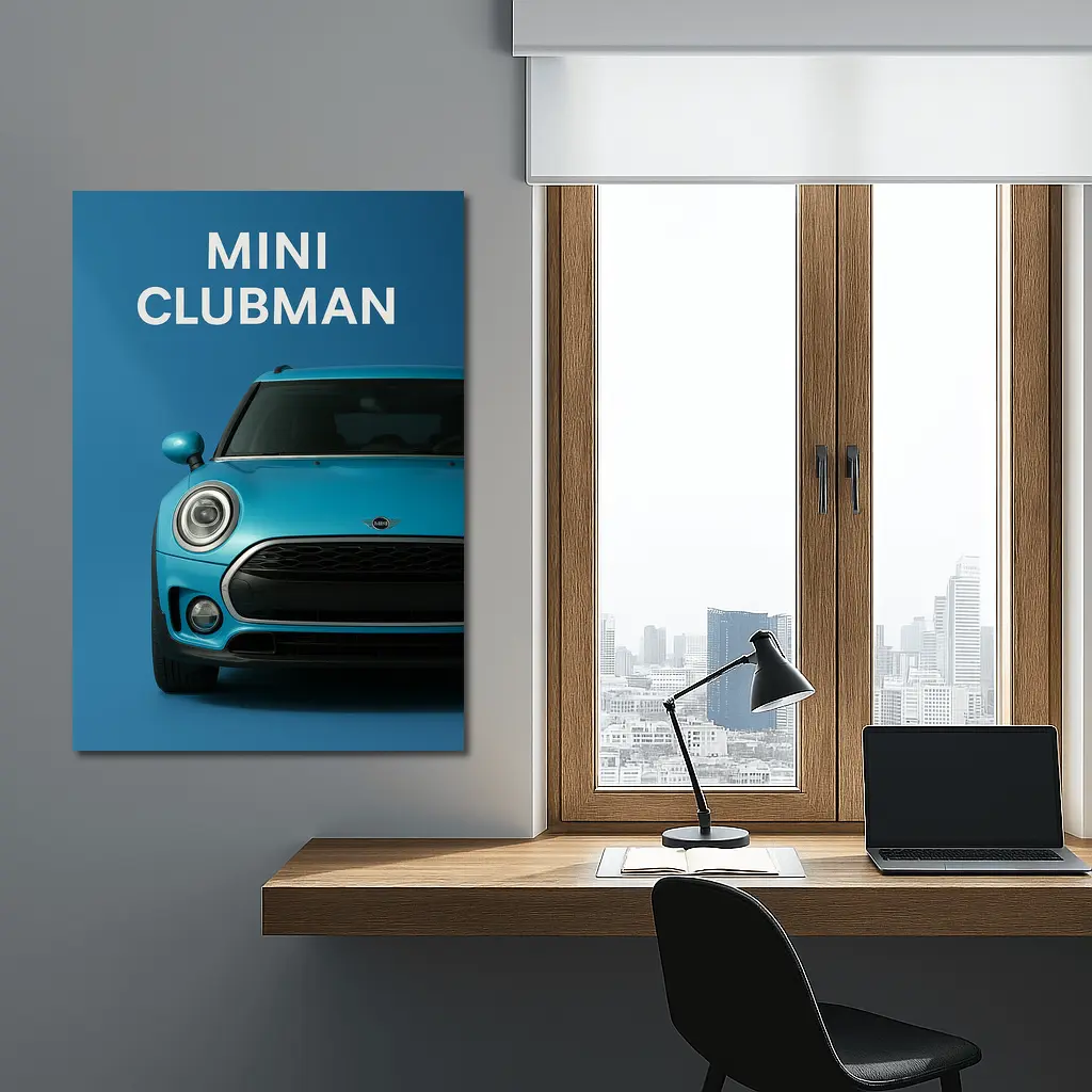 Mini Clubman Blue Car Front View – Wall Art