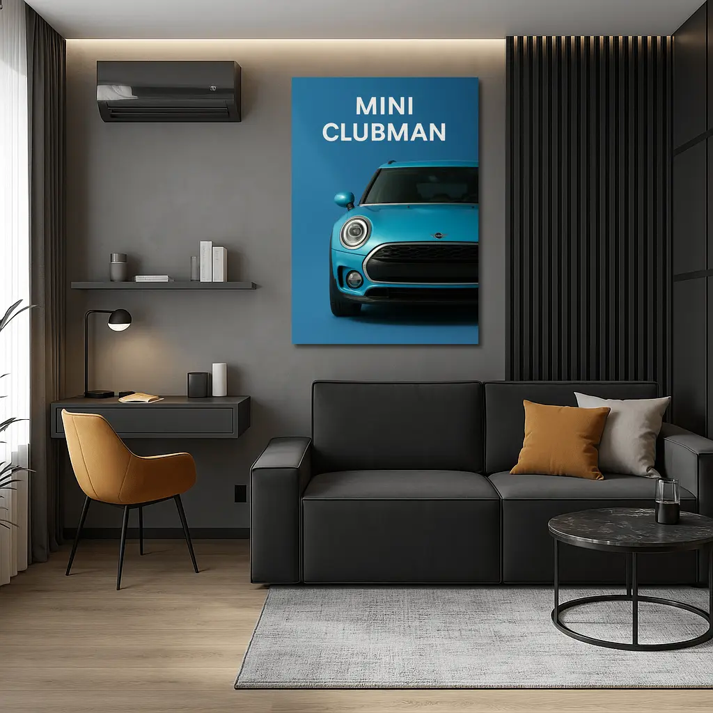 Mini Clubman Blue Car Front View – Wall Art