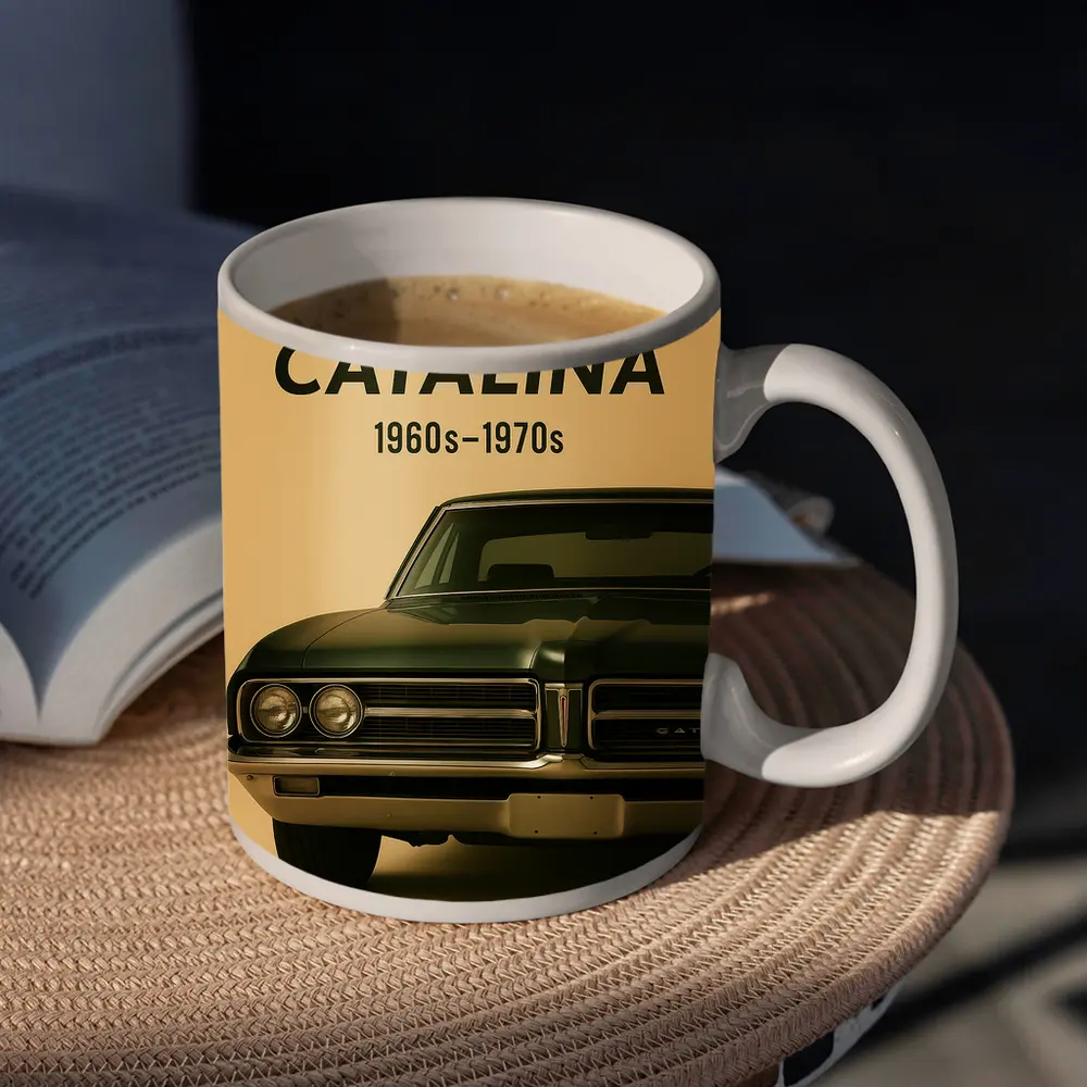 Pontiac Catalina Classic Dark Green Beige Background – Mugs