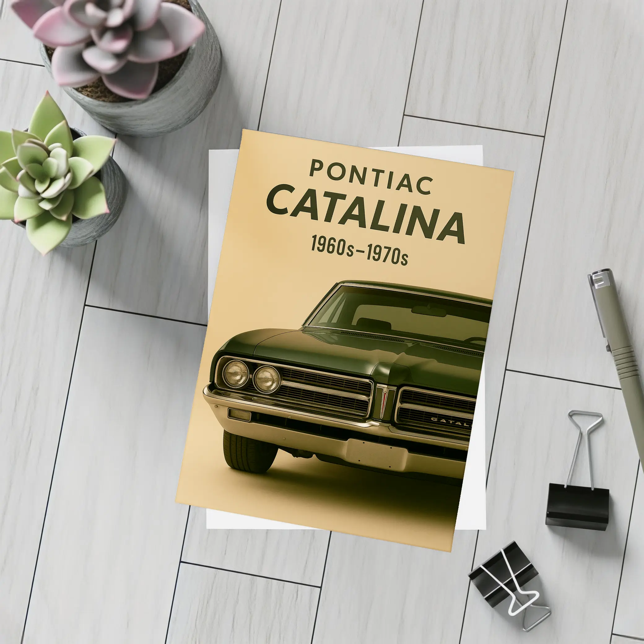 Pontiac Catalina Classic Dark Green Beige Background – Postcards