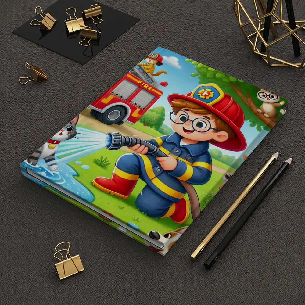 Kid Firefighter Cartoon Dogs Cats Fire Truck – Notebooks