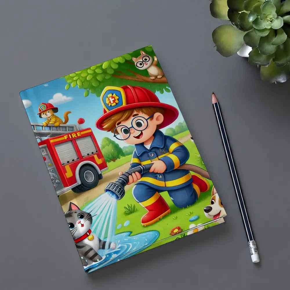 Kid Firefighter Cartoon Dogs Cats Fire Truck – Notebooks