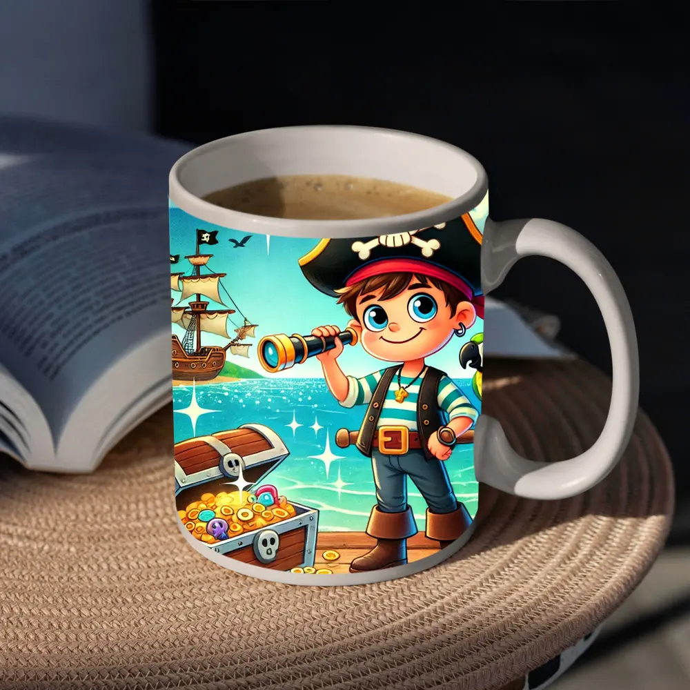 Cartoon Pirate Boy With Treasure Chest Ship – Mugs