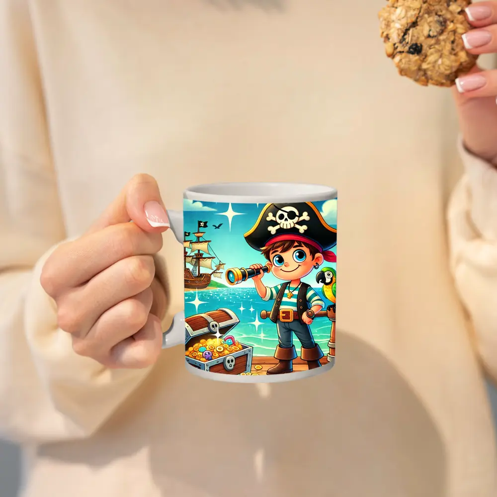 Cartoon Pirate Boy With Treasure Chest Ship – Mugs