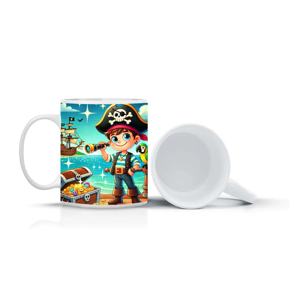 Cartoon Pirate Boy With Treasure Chest Ship – Mugs