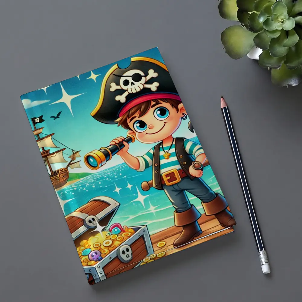 Cartoon Pirate Boy With Treasure Chest Ship – Notebooks
