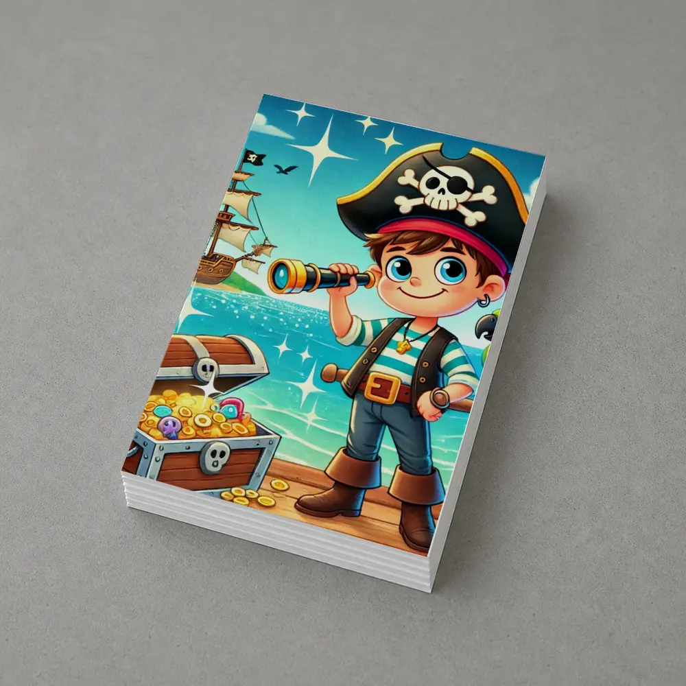Cartoon Pirate Boy With Treasure Chest Ship – Postcards