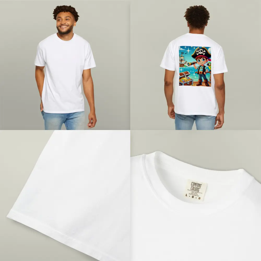 Cartoon Pirate Boy With Treasure Chest Ship – T-Shirts