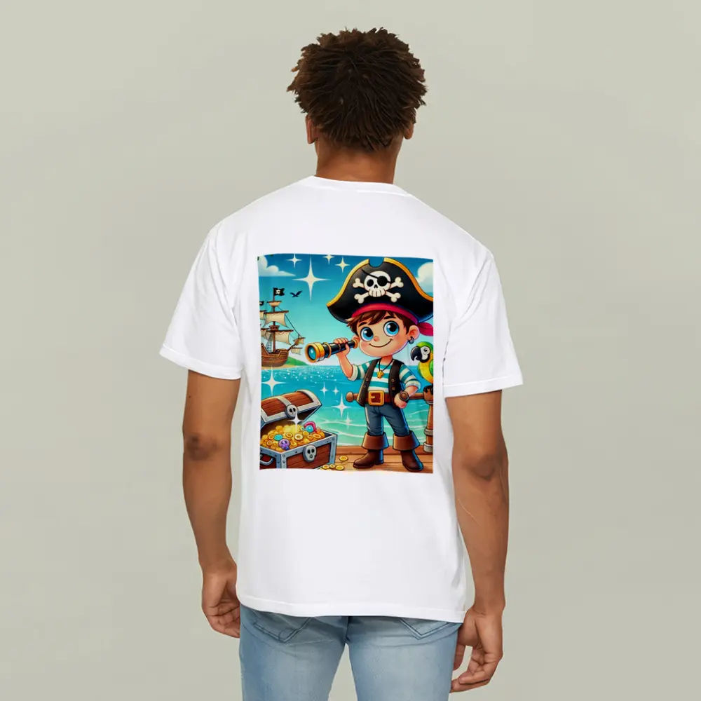 Cartoon Pirate Boy With Treasure Chest Ship – T-Shirts