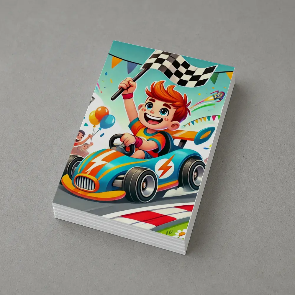 Cartoon Boy Racing Go Kart Checkered Flag – Postcards