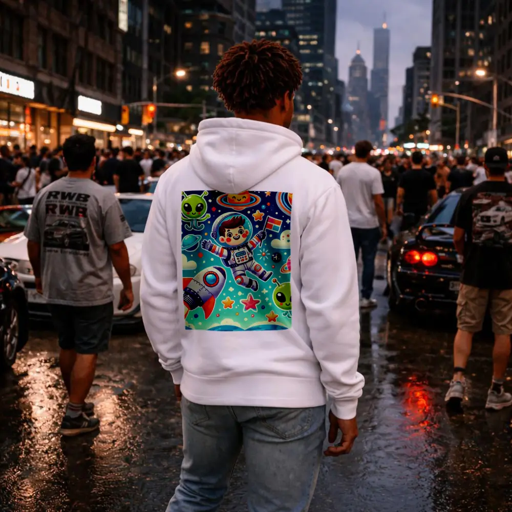 Cute Cartoon Astronaut Boy In Colorful Space – Hoodies