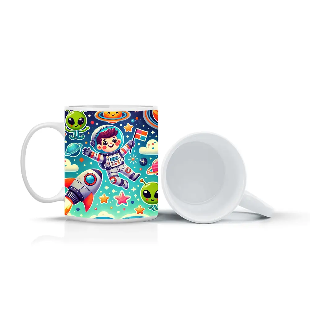 Cute Cartoon Astronaut Boy In Colorful Space – Mugs