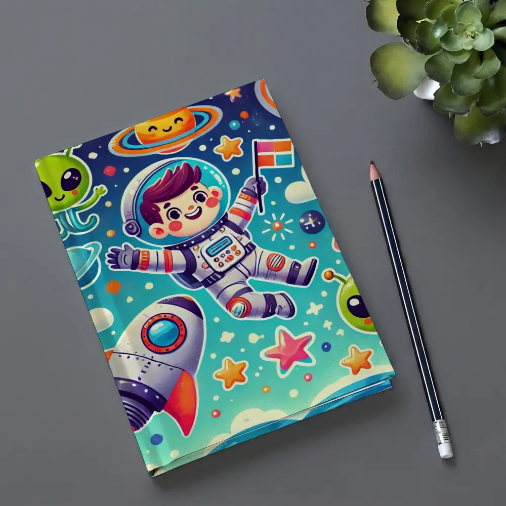 Cute Cartoon Astronaut Boy In Colorful Space – Notebooks