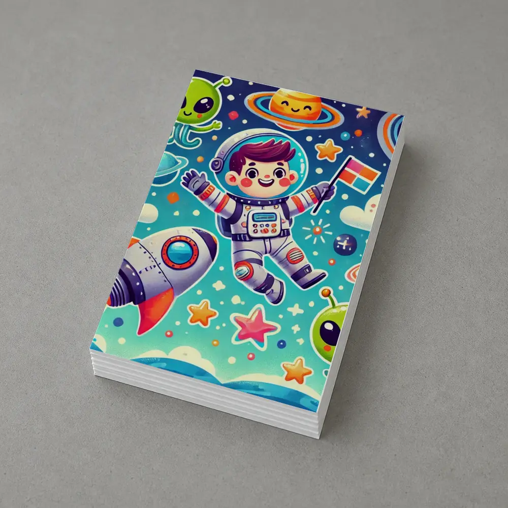 Cute Cartoon Astronaut Boy In Colorful Space – Postcards